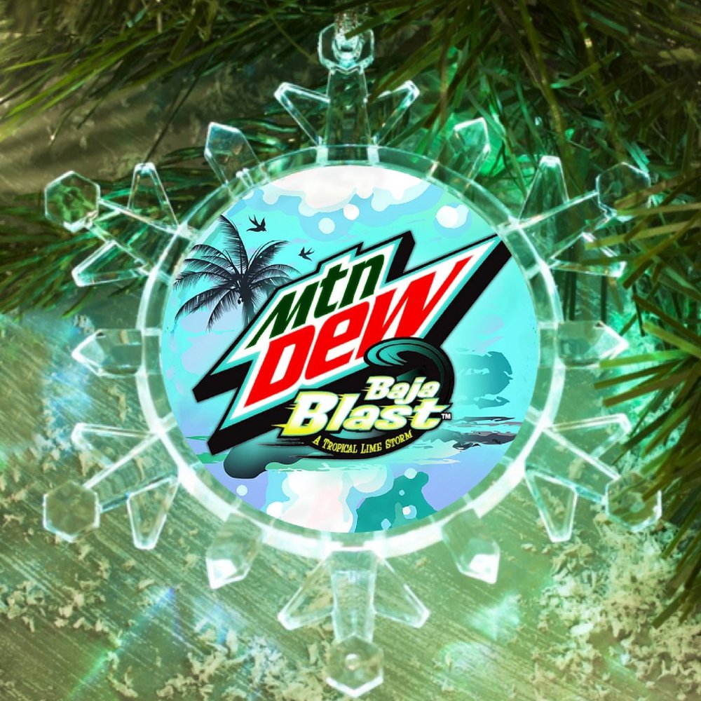MTN Dew BAJA BLAST Snowflake Blinks Lit Holiday Christmas Tree Ornament